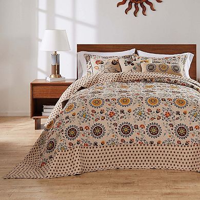 Andorra Cotton Kantha-Quilted 100% Cotton Bedspread Set - Jumbo Sized Reversible Quilt Set