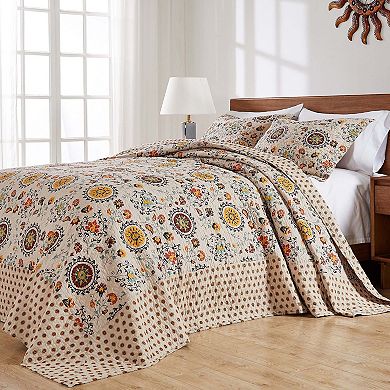 Andorra Cotton Kantha-Quilted 100% Cotton Bedspread Set - Jumbo Sized Reversible Quilt Set