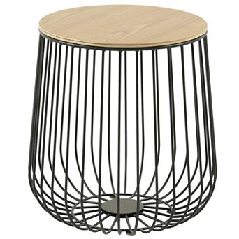 LeisureMod Runswick Modern Wood Top End Table With Metal Base