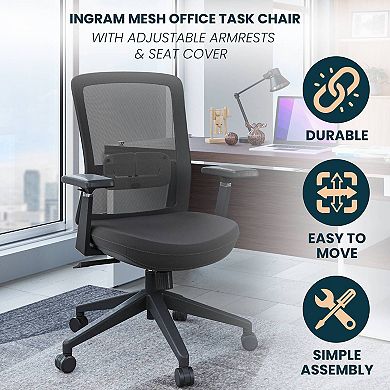 LeisureMod Ingram Modern  Office Task Chair with adjustable armrests