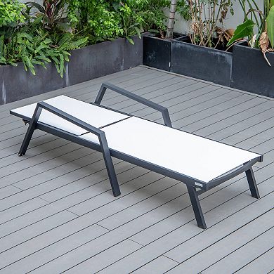 LeisureMod Marlin Patio Chaise Lounge Chair With Armrests in Black Aluminum Frame