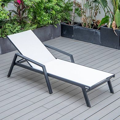 LeisureMod Marlin Patio Chaise Lounge Chair With Armrests in Black Aluminum Frame