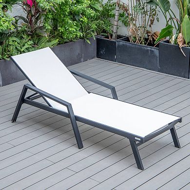 LeisureMod Marlin Patio Chaise Lounge Chair With Armrests in Black Aluminum Frame