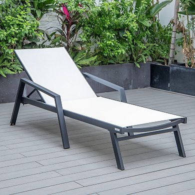 LeisureMod Marlin Patio Chaise Lounge Chair With Armrests in Black Aluminum Frame