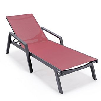 LeisureMod Marlin Patio Chaise Lounge Chair With Armrests in Black Aluminum Frame