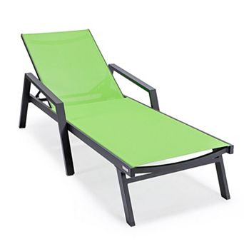 LeisureMod Marlin Patio Chaise Lounge Chair With Armrests in Black Aluminum Frame