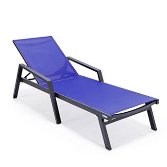 LeisureMod Marlin Patio Chaise Lounge Chair With Armrests in Black Aluminum Frame