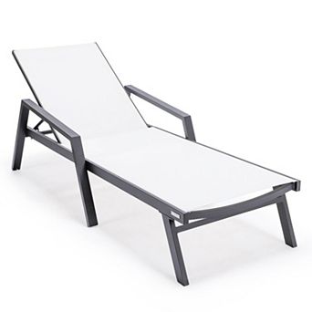 LeisureMod Marlin Patio Chaise Lounge Chair With Armrests in Black Aluminum Frame