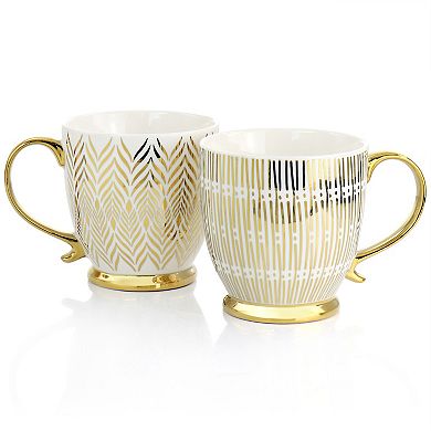 Gibson Home Gold Finch 4 Piece 16.7oz Electroplated Fine Ceramic Mug Set