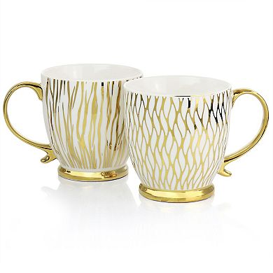 Gibson Home Gold Finch 4 Piece 16.7oz Electroplated Fine Ceramic Mug Set