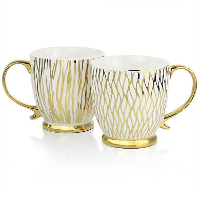 Gibson Home Gold Finch 4 Piece 16.7oz Electroplated Fine Ceramic Mug Set