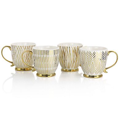 Gibson Home Gold Finch 4 Piece 16.7oz Electroplated Fine Ceramic Mug Set