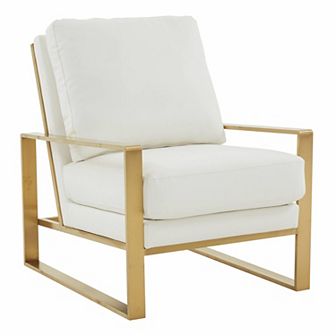LeisureMod Jefferson Leather Modern Design Accent Armchair With Elegant Gold Frame