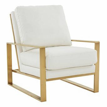 LeisureMod Jefferson Leather Modern Design Accent Armchair With Elegant Gold Frame