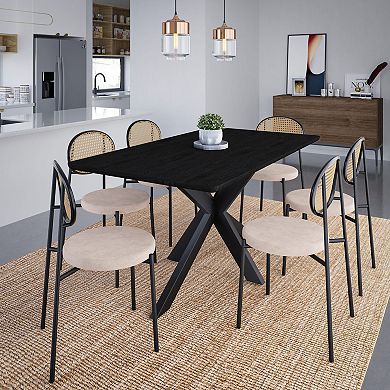 LeisureMod Ravenna 63" Rectangular Wood Dining Table With Modern Metal Base