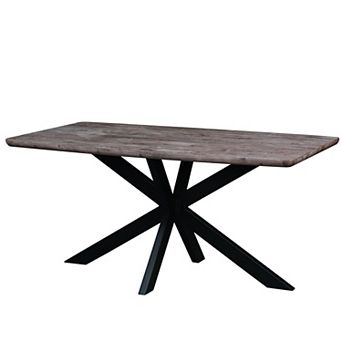LeisureMod Ravenna 63" Rectangular Wood Dining Table With Modern Metal Base