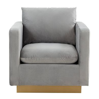 LeisureMod Nervo Velvet Accent Armchair With Gold Frame