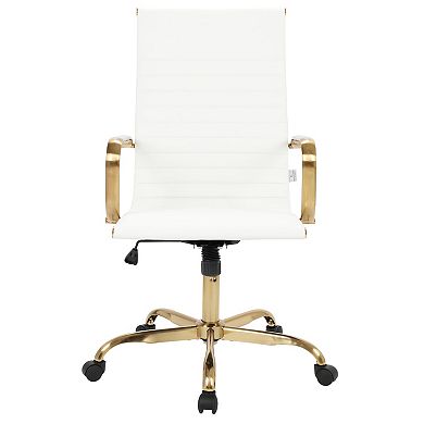 LeisureMod Harris High-Back Leatherette Office Chair With Gold Frame