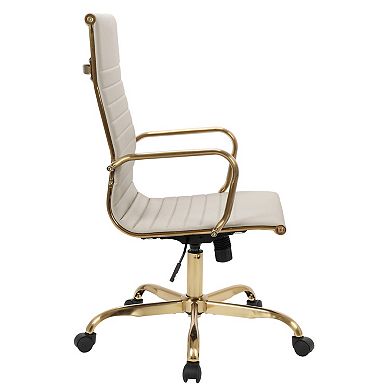LeisureMod Harris High-Back Leatherette Office Chair With Gold Frame