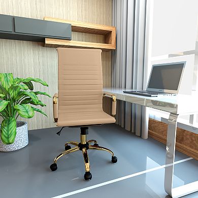 LeisureMod Harris High-Back Leatherette Office Chair With Gold Frame