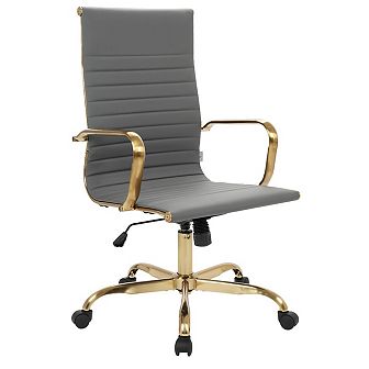LeisureMod Harris High-Back Leatherette Office Chair With Gold Frame