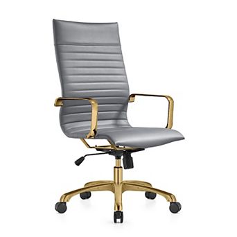 LeisureMod Harris High-Back Leatherette Office Chair With Gold Frame