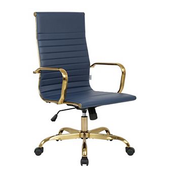 LeisureMod Harris High-Back Leatherette Office Chair With Gold Frame