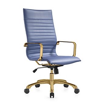 LeisureMod Harris High-Back Leatherette Office Chair With Gold Frame