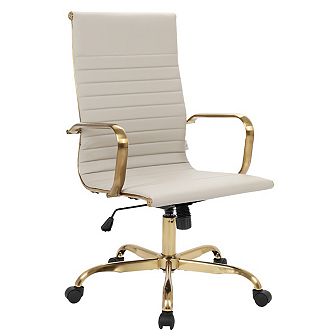 LeisureMod Harris High-Back Leatherette Office Chair With Gold Frame