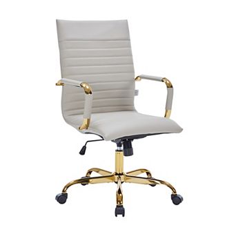 LeisureMod Harris High-Back Leatherette Office Chair With Gold Frame