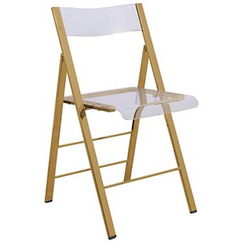 LeisureMod Menno Modern Acrylic Gold Base Folding Chair