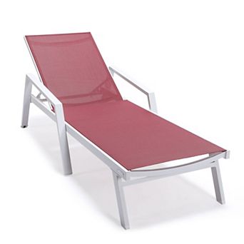 LeisureMod Marlin Patio Chaise Lounge Chair With Armrests in White Aluminum Frame