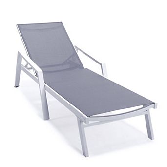 LeisureMod Marlin Patio Chaise Lounge Chair With Armrests in White Aluminum Frame