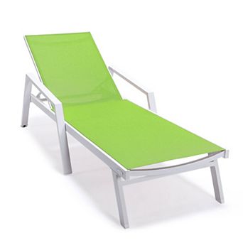 LeisureMod Marlin Patio Chaise Lounge Chair With Armrests in White Aluminum Frame