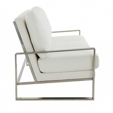LeisureMod Jefferson Contemporary Modern Design Leather Sofa With Silver Frame