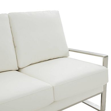 LeisureMod Jefferson Contemporary Modern Design Leather Sofa With Silver Frame