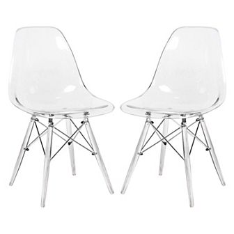 LeisureMod Dover Molded Side Chair with Acrylic Base, Set of 2