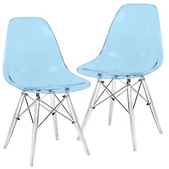 LeisureMod Dover Molded Side Chair with Acrylic Base, Set of 2