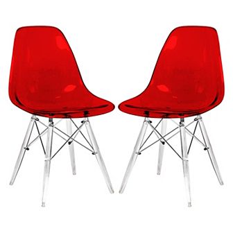 LeisureMod Dover Molded Side Chair with Acrylic Base, Set of 2