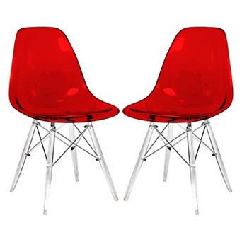 LeisureMod Dover Molded Side Chair with Acrylic Base, Set of 2