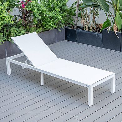 LeisureMod Marlin Patio Chaise Lounge Chair With White Aluminum Frame