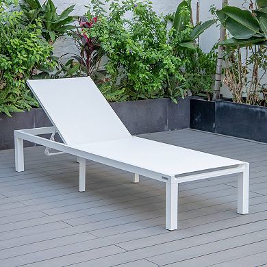 LeisureMod Marlin Patio Chaise Lounge Chair With White Aluminum Frame