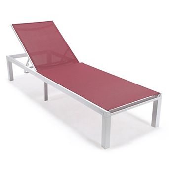 LeisureMod Marlin Patio Chaise Lounge Chair With White Aluminum Frame