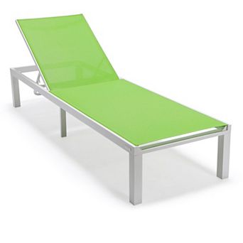LeisureMod Marlin Patio Chaise Lounge Chair With White Aluminum Frame