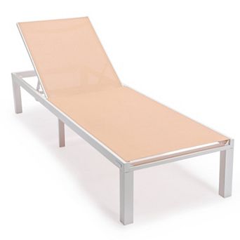 LeisureMod Marlin Patio Chaise Lounge Chair With White Aluminum Frame