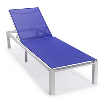 LeisureMod Marlin Patio Chaise Lounge Chair With White Aluminum Frame