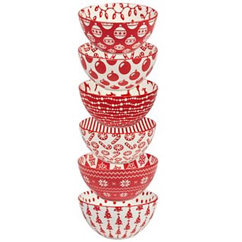 Certified International Set of 6 Peppermint Candy All Purpose 13 oz. Bowls