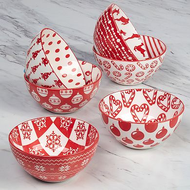 Certified International Set of 6 Peppermint Candy All Purpose 13 oz. Bowls