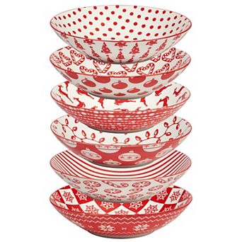 Certified International Set of 6 Peppermint Candy Soup/Pasta Bowls