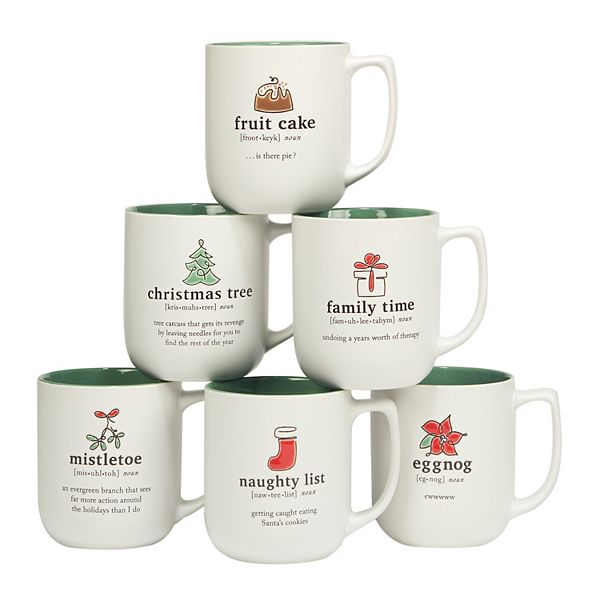 Certified International Set of 6 Christmas Fun Green Mugs